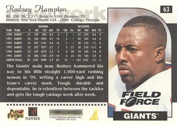 1996 Score - Field Force #63 Rodney Hampton Back