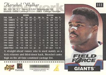 1996 Score - Field Force #111 Herschel Walker Back