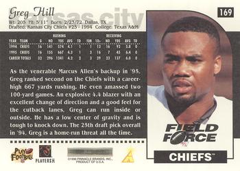 1996 Score - Field Force #169 Greg Hill Back