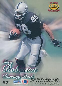 1994 Pacific Prisms #97 Greg Robinson Back