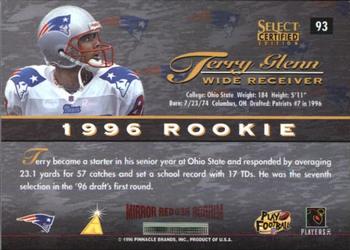1996 Select Certified - Mirror Red #93 Terry Glenn Back