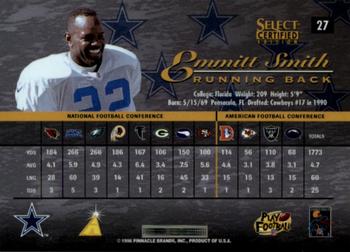 1996 Select Certified - Premium Stock #27 Emmitt Smith Back