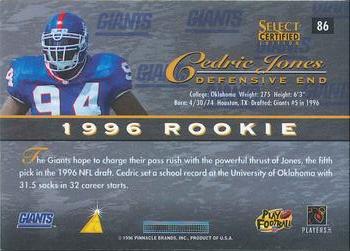 1996 Select Certified - Red #86 Cedric Jones Back