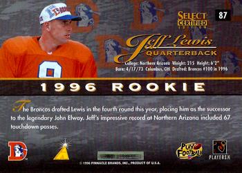 1996 Select Certified - Red #87 Jeff Lewis Back