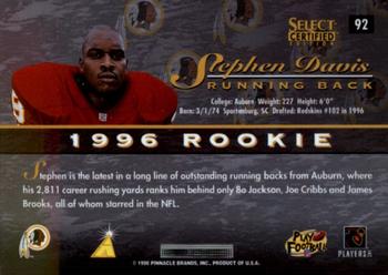 1996 Select Certified - Red #92 Stephen Davis Back