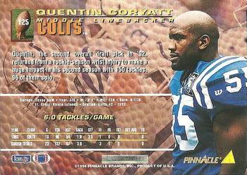 1994 Pinnacle #125 Quentin Coryatt Back