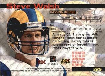 1996 Stadium Club - Members Only #329 Steve Walsh Back