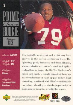 1996 Upper Deck Silver Collection - Prime Choice Rookies #3 Simeon Rice Back