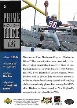 1996 Upper Deck Silver Collection - Prime Choice Rookies #5 Terry Glenn Back