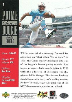 1996 Upper Deck Silver Collection - Prime Choice Rookies #9 Eddie George Back