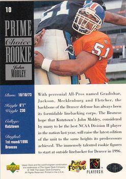 1996 Upper Deck Silver Collection - Prime Choice Rookies #10 John Mobley Back