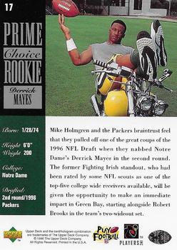 1996 Upper Deck Silver Collection - Prime Choice Rookies #17 Derrick Mayes Back