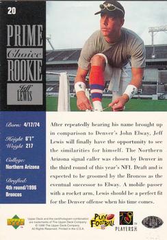 1996 Upper Deck Silver Collection - Prime Choice Rookies #20 Jeff Lewis Back