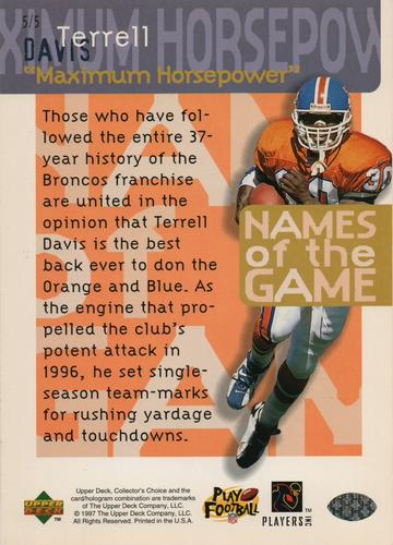 1997 Collector's Choice - Names of the Game 3x5 #5 Terrell Davis Back