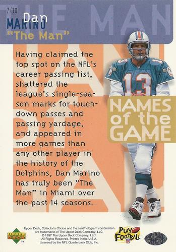 1997 Collector's Choice - Names of the Game 3x5 #7 Dan Marino Back