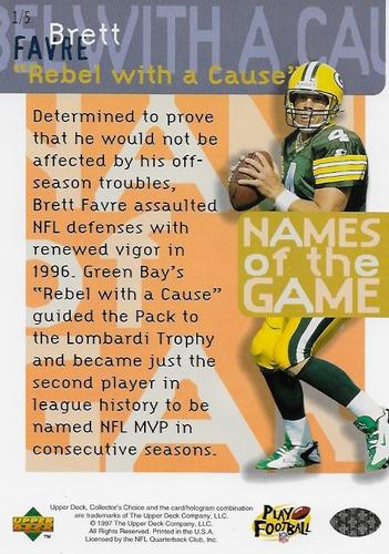 1997 Collector's Choice - Names of the Game 5X7 #1 Brett Favre Back