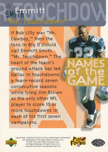 1997 Collector's Choice - Names of the Game 5X7 #2 Emmitt Smith Back