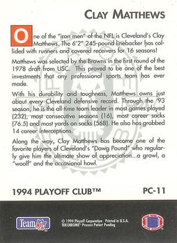 1994 Playoff - Playoff Club #PC-11 Clay Matthews Back