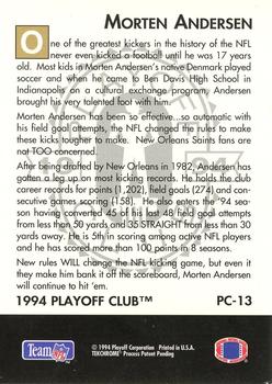 1994 Playoff - Playoff Club #PC-13 Morten Andersen Back