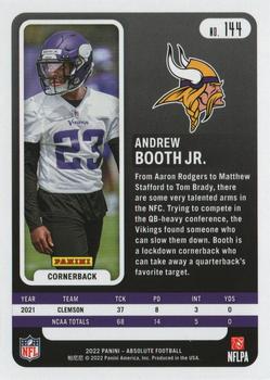 2022 Panini Absolute - Retail #144 Andrew Booth Jr. Back