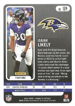 2022 Panini Absolute - Retail #164 Isaiah Likely Back