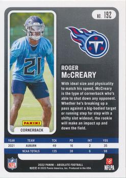 2022 Panini Absolute - Retail #192 Roger McCreary Back