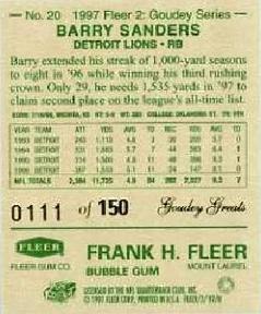 1997 Fleer Goudey II - Greats #20 Barry Sanders Back