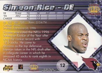 1997 Pacific Crown Collection - Platinum Blue #12 Simeon Rice Back