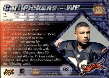 1997 Pacific Crown Collection - Platinum Blue #93 Carl Pickens Back
