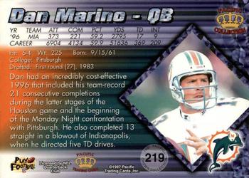 1997 Pacific Crown Collection - Red #219 Dan Marino Back