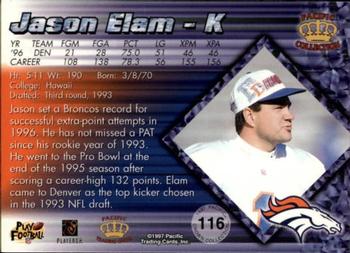 1997 Pacific Crown Collection - Silver #116 Jason Elam Back