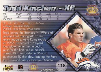 1997 Pacific Crown Collection - Silver #118 Todd Kinchen Back