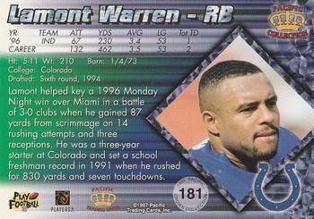 1997 Pacific Crown Collection - Silver #181 Lamont Warren Back