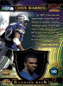 1997 Pacific Invincible - Platinum Blue #140 Chris Warren Back