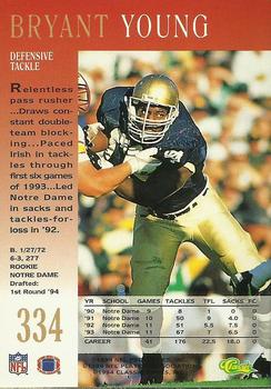 1994 Pro Line Live #334 Bryant Young Back