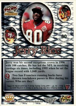 1997 Pacific Invincible - Smash-Mouth #80 Jerry Rice Back