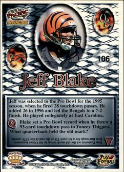 1997 Pacific Invincible - Smash-Mouth #106 Jeff Blake Back