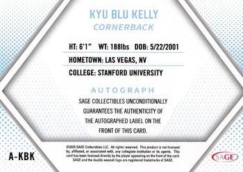 2023 SAGE HIT - Autographs Silver (Low Series) #A-KBK Kyu Blu Kelly Back