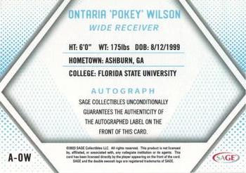 2023 SAGE HIT - Autographs Silver (Low Series) #A-OW Ontaria Wilson Back