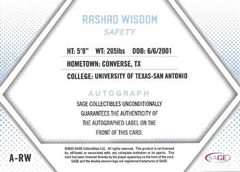 2023 SAGE HIT - Autographs Silver (Low Series) #A-RW Rashad Wisdom Back