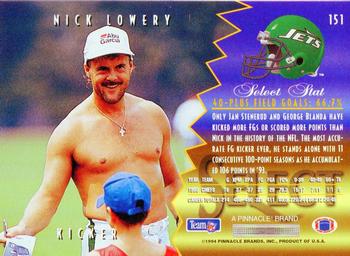 1994 Select #151 Nick Lowery Back