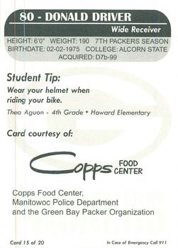2005 Green Bay Packers Police - Copps Food Center, Manitowoc Police Department #15 Donald Driver Back