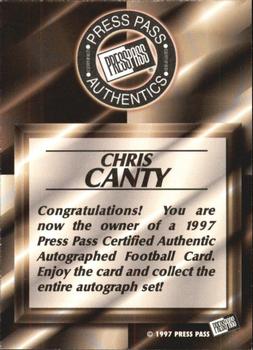1997 Press Pass - Autographs #NNO Chris Canty Back