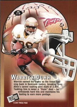 1997 Press Pass - Head Butt #HB1 Warrick Dunn Back