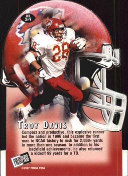 1997 Press Pass - Head Butt Die Cuts #HB3 Troy Davis Back