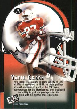 1997 Press Pass - Head Butt Die Cuts #HB6 Yatil Green Back