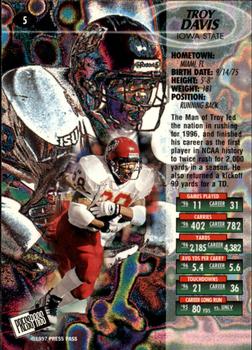 1997 Press Pass - Red Zone #5 Troy Davis Back