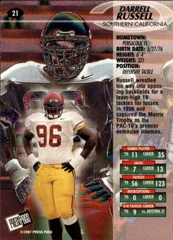1997 Press Pass - Red Zone #21 Darrell Russell Back