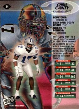 1997 Press Pass - Red Zone #24 Chris Canty Back