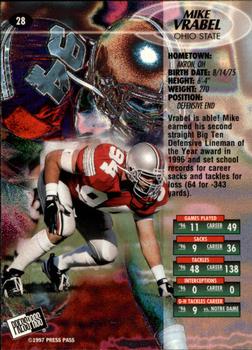 1997 Press Pass - Red Zone #28 Mike Vrabel Back